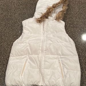 Justice White Puffer Vest with Removable Hood